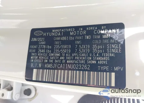 2022 Hyundai Tucson Hybrid Sel Convenience z USA, uszkodzony, nr VIN KM8JFCA11NU023262